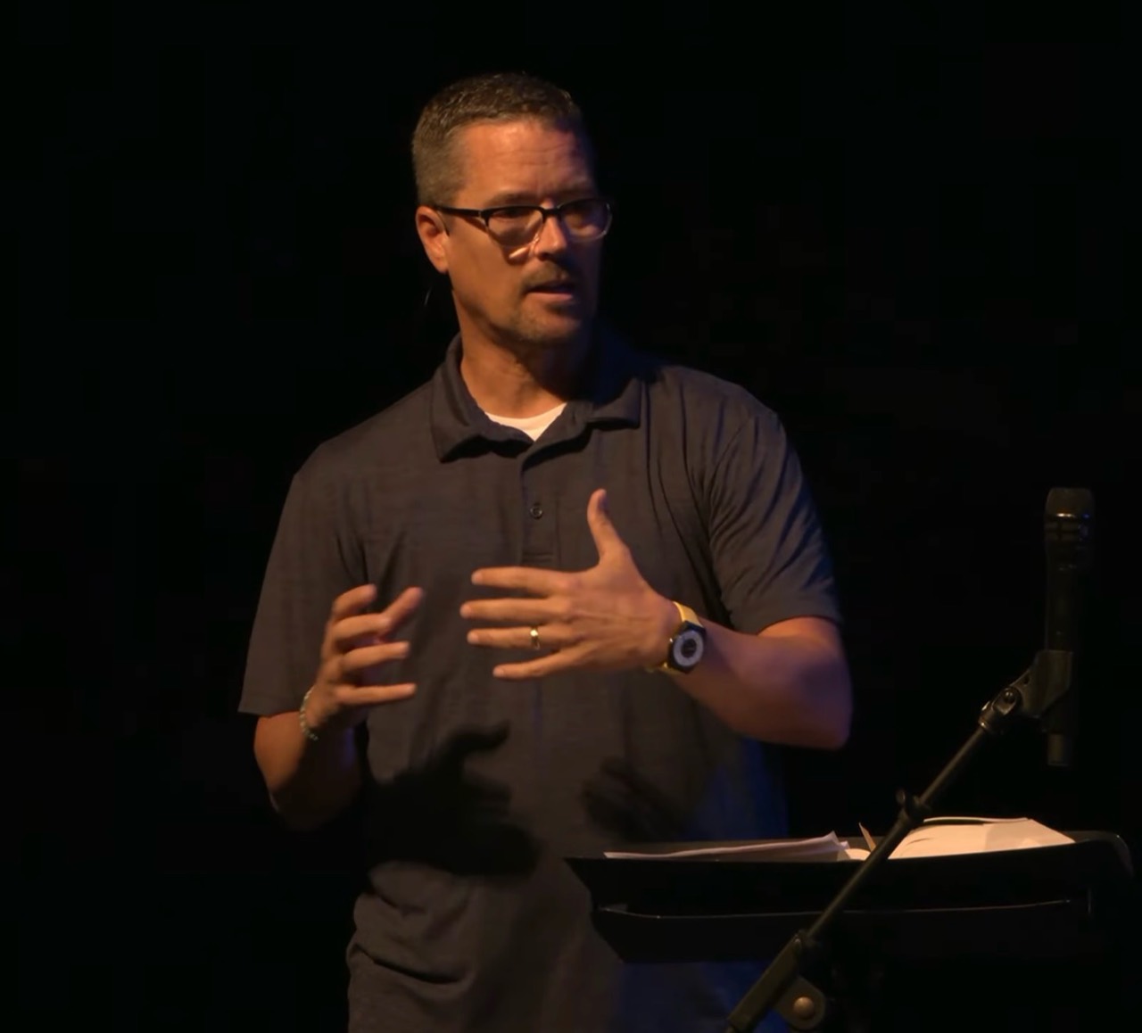 Ryan Kendall speaking in Barclay College Chapel