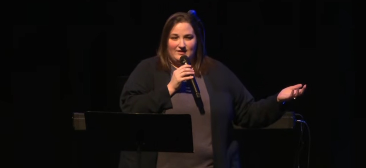 Tiffany Briley speaking in Barclay College Chapel