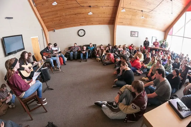 Students gathered for worship at Barclay College in 2013