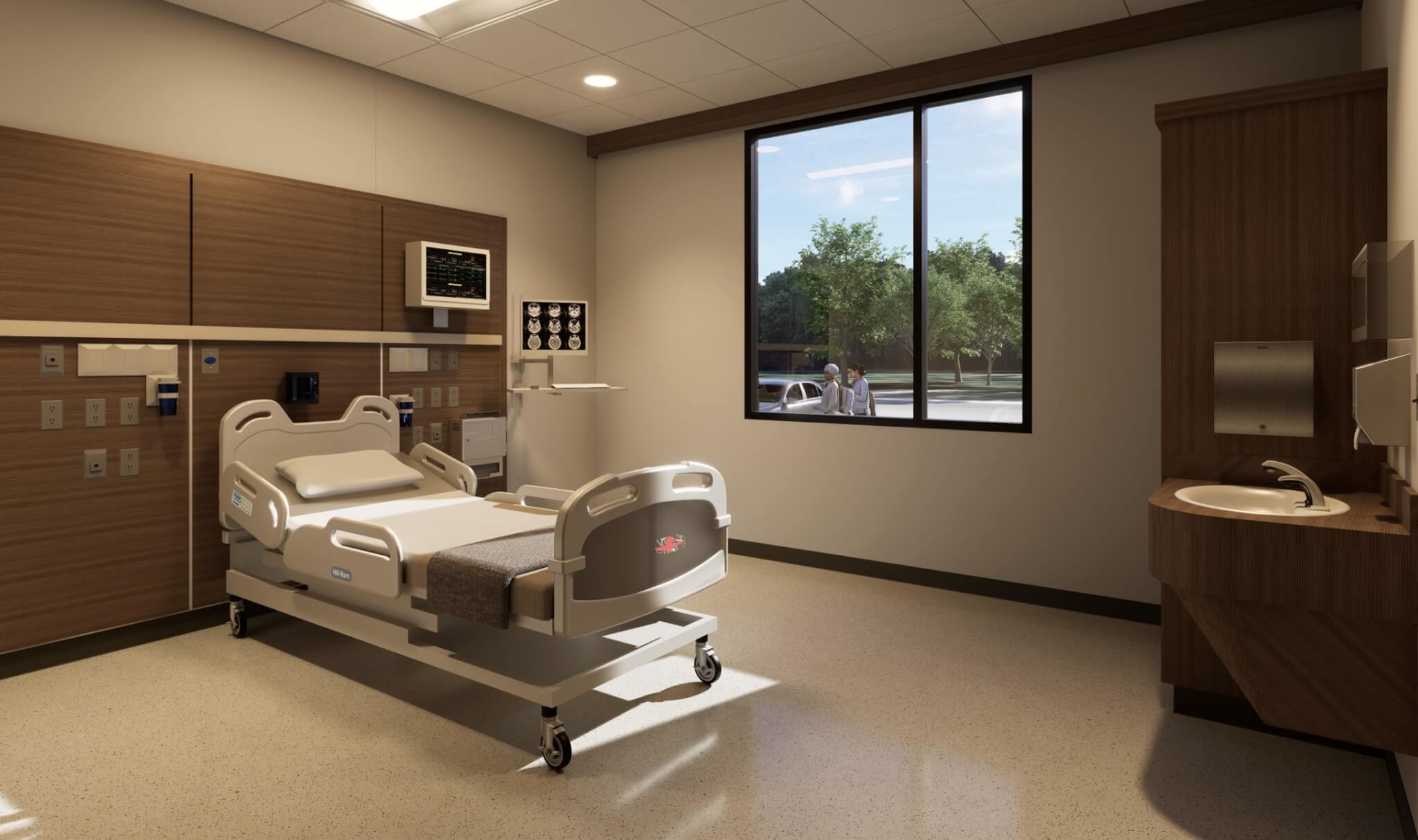 Rendering of a simulated patient room planned for the Ellis Center