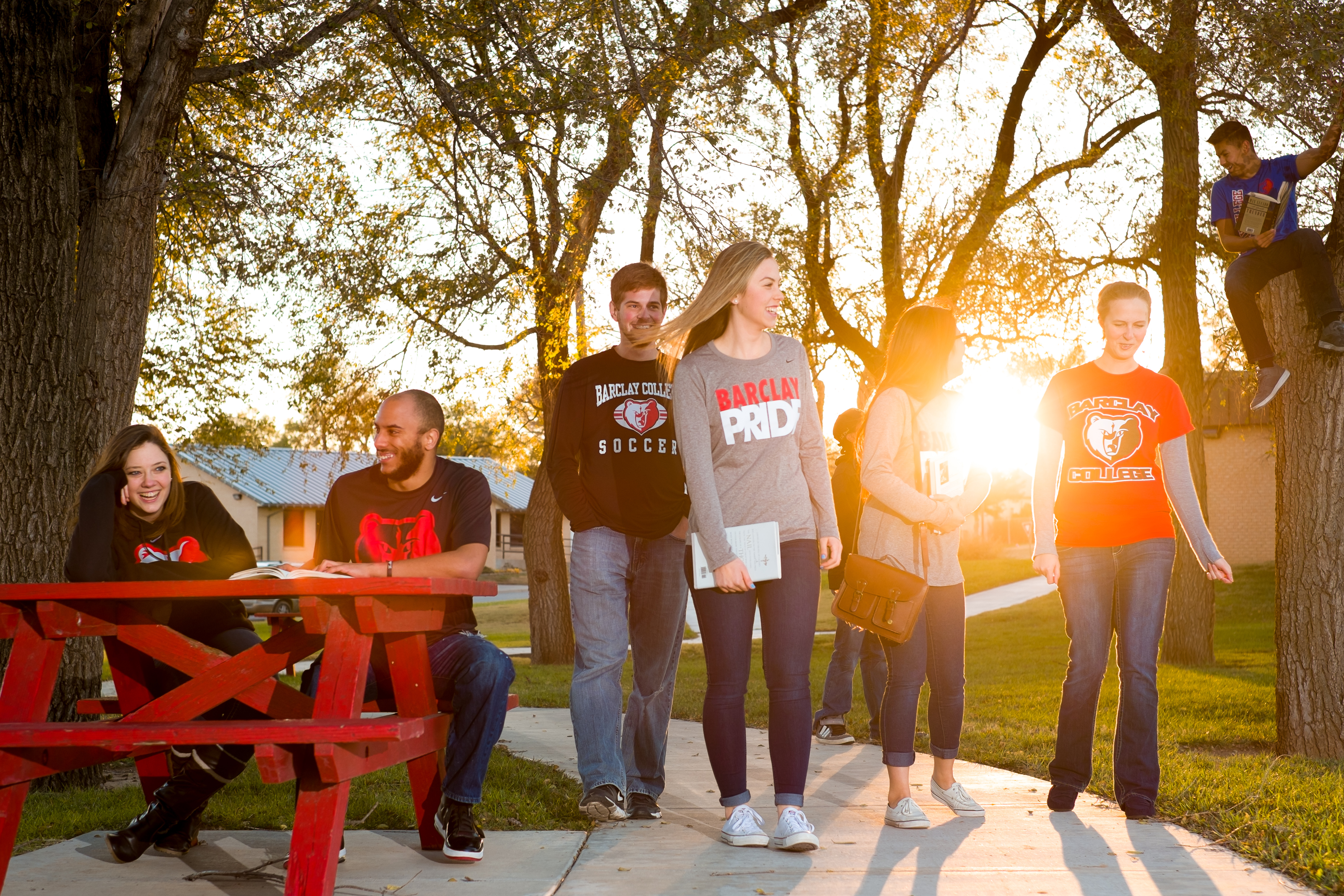 Barclay students spending time together on campus